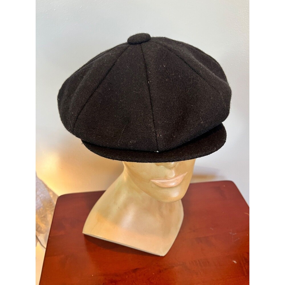VTG Dobbs Black Wool Newsboy Cap 8 Panel Size M USA
